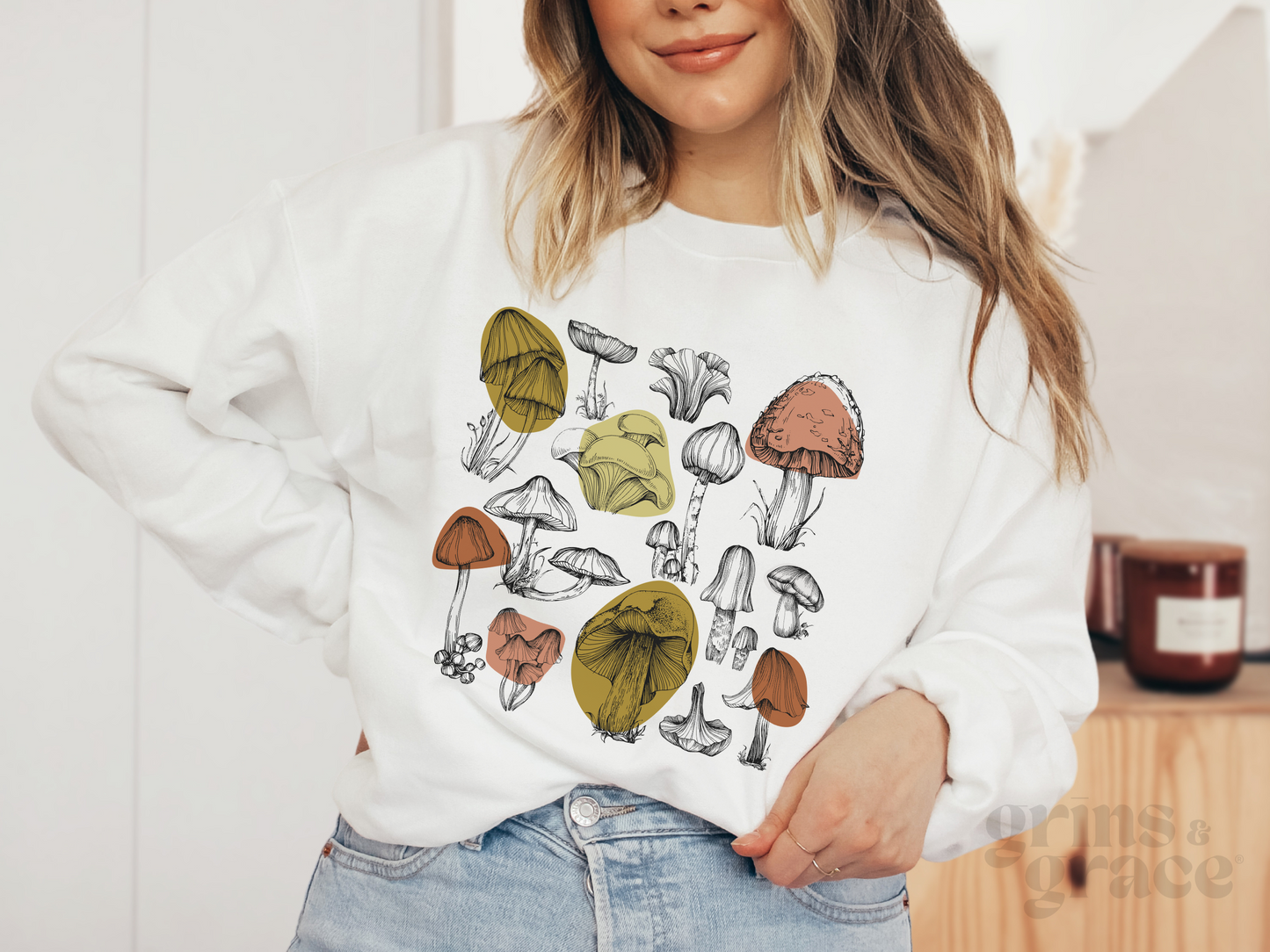BOTANICAL MUSHROOM SWEATSHIRT | MUSTARD & TERRACOTTA INK
