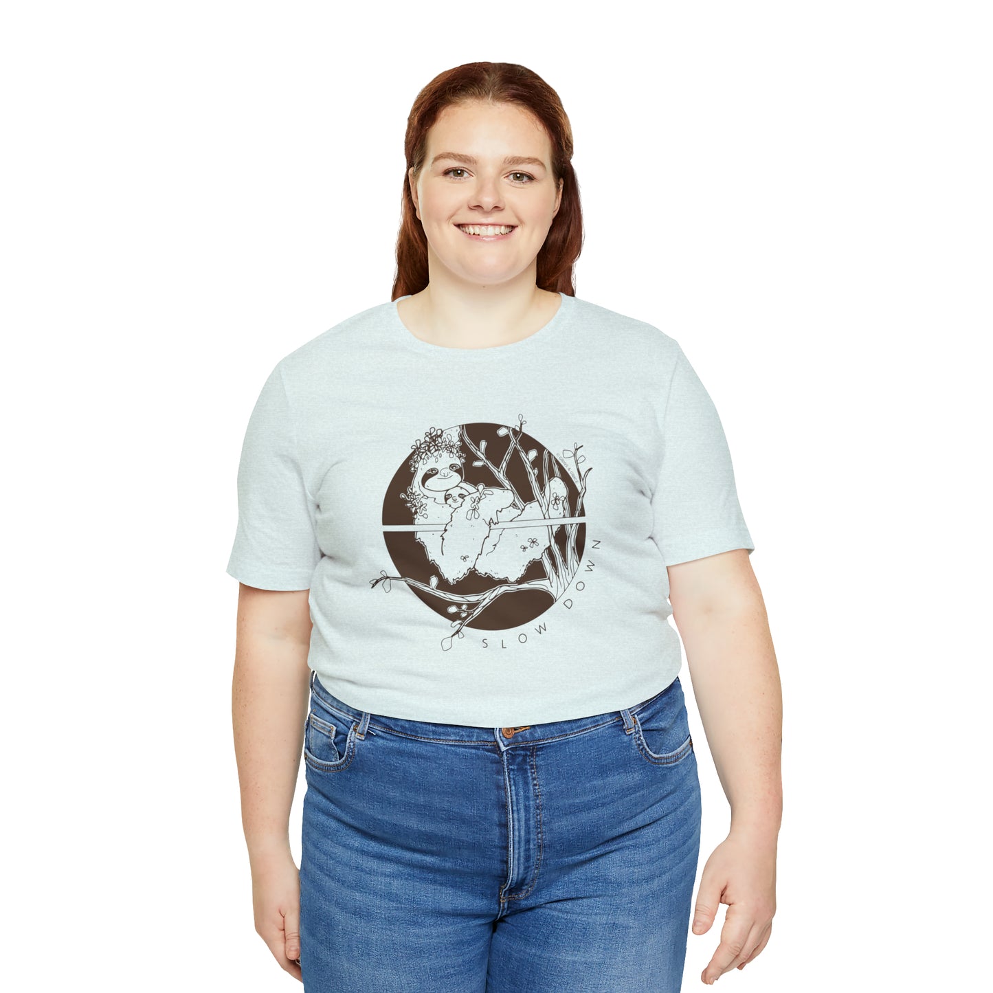 'SLOW DOWN MAMA SLOTH' MOM T-SHIRT | DARK BROWN INK