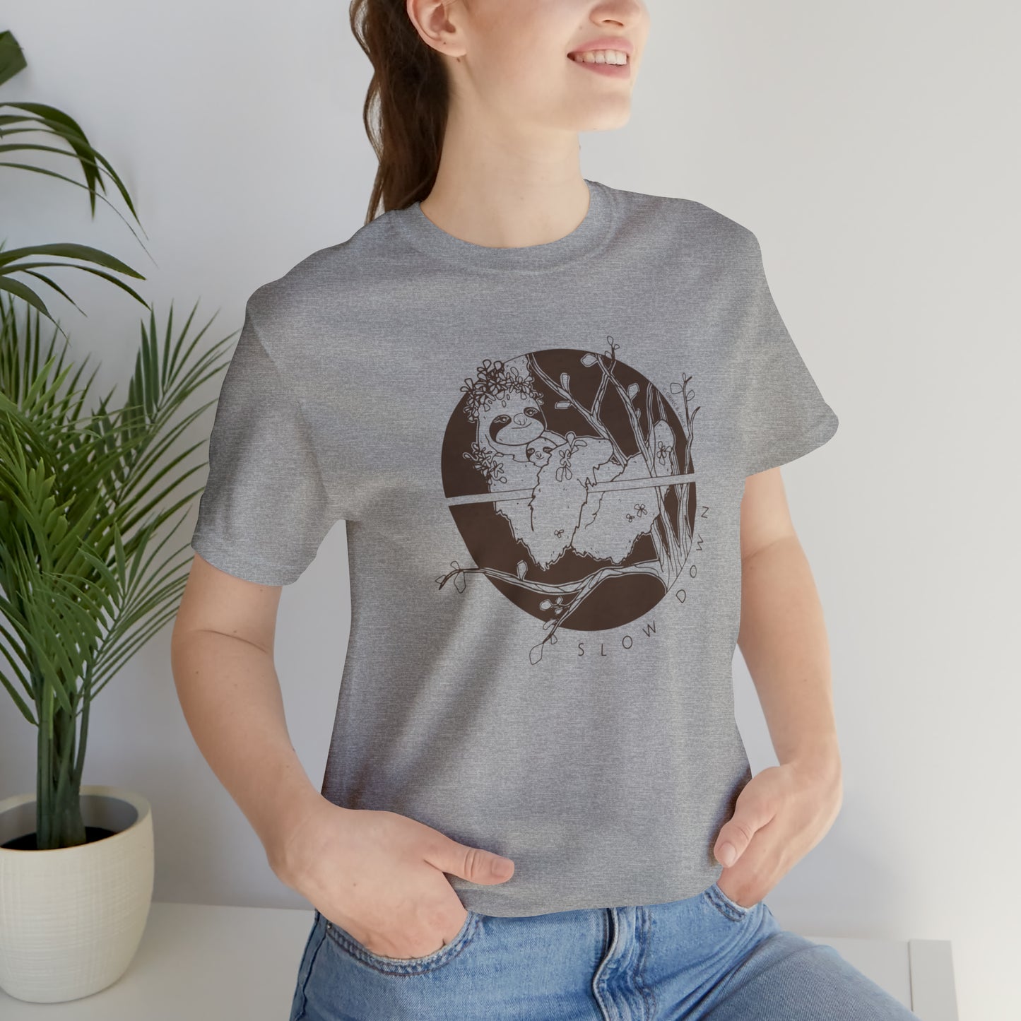 'SLOW DOWN MAMA SLOTH' MOM T-SHIRT | DARK BROWN INK
