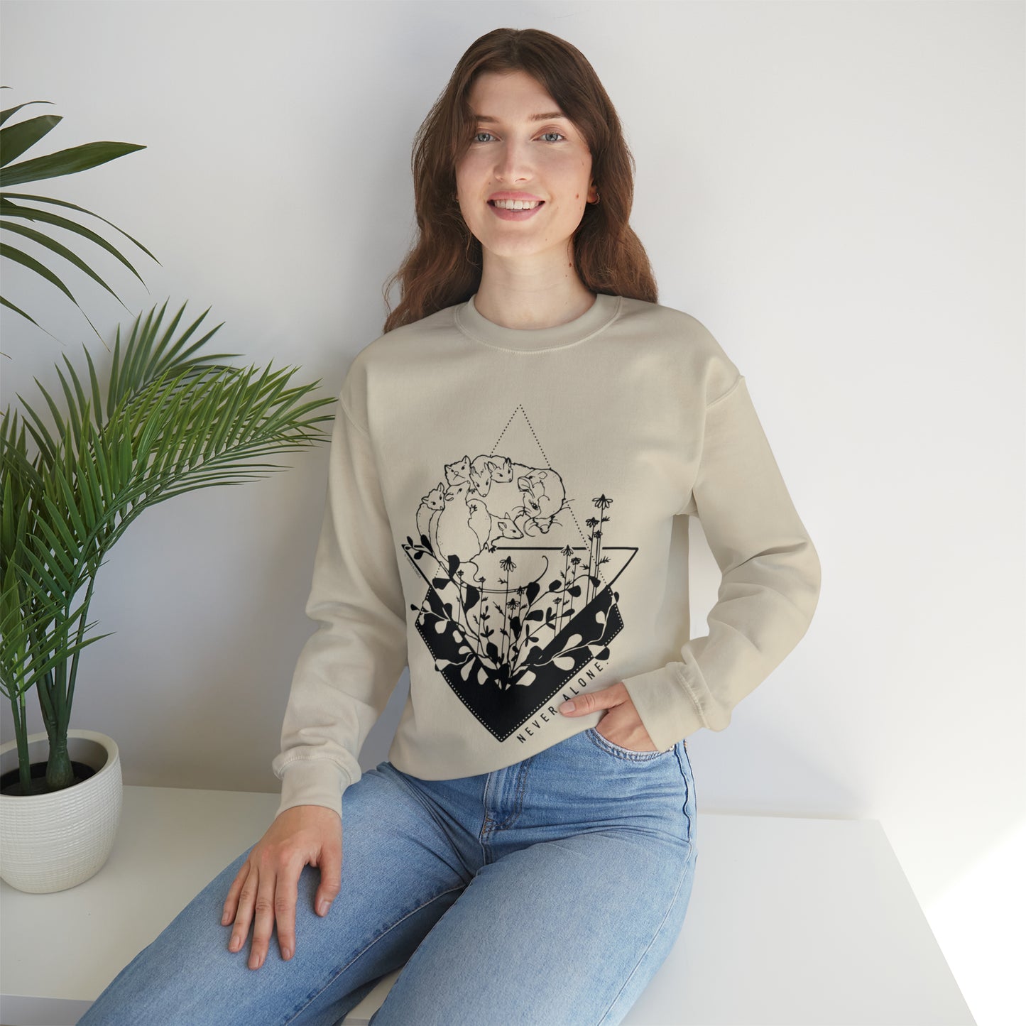 'NEVER ALONE' MOM SWEATSHIRT