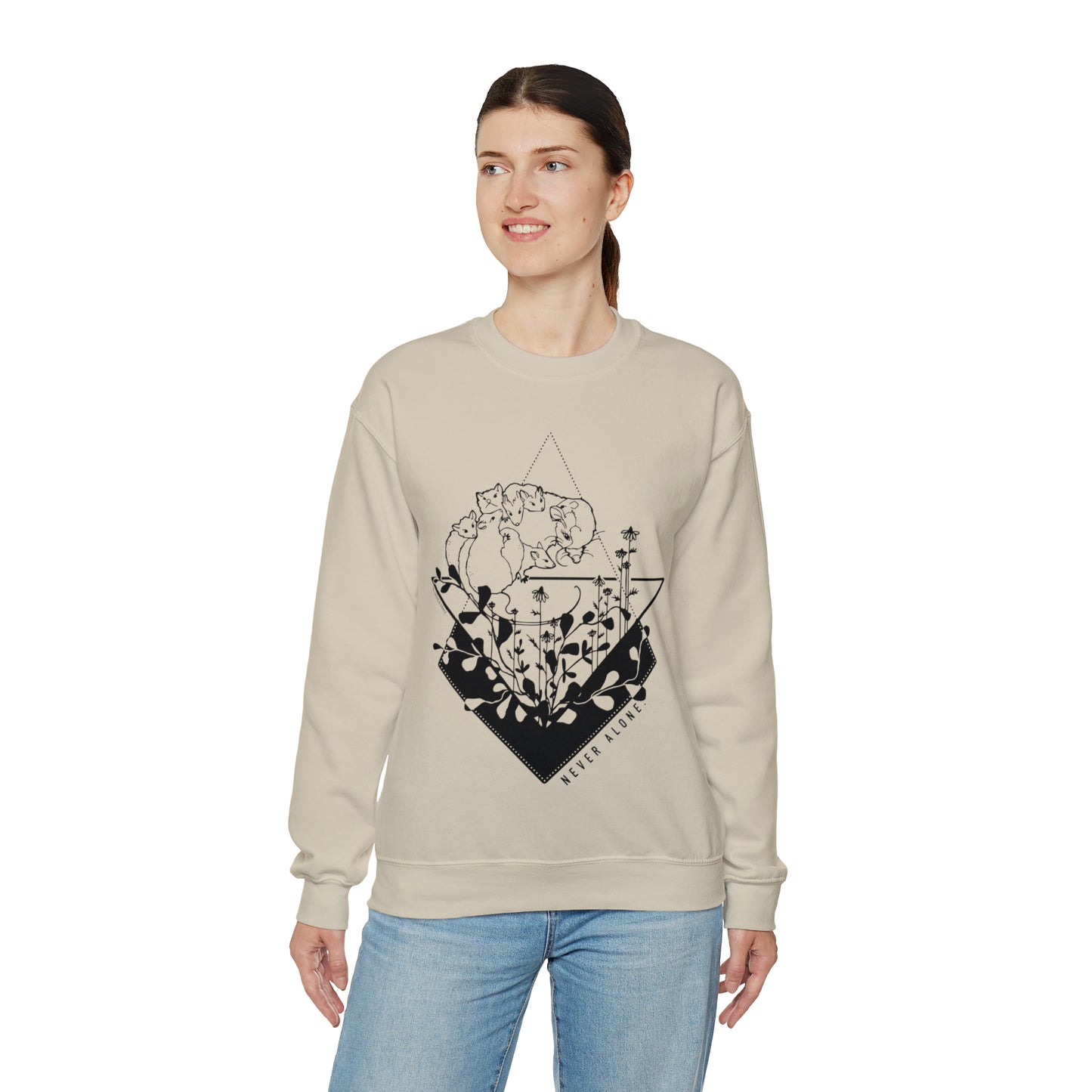 'NEVER ALONE' MOM SWEATSHIRT