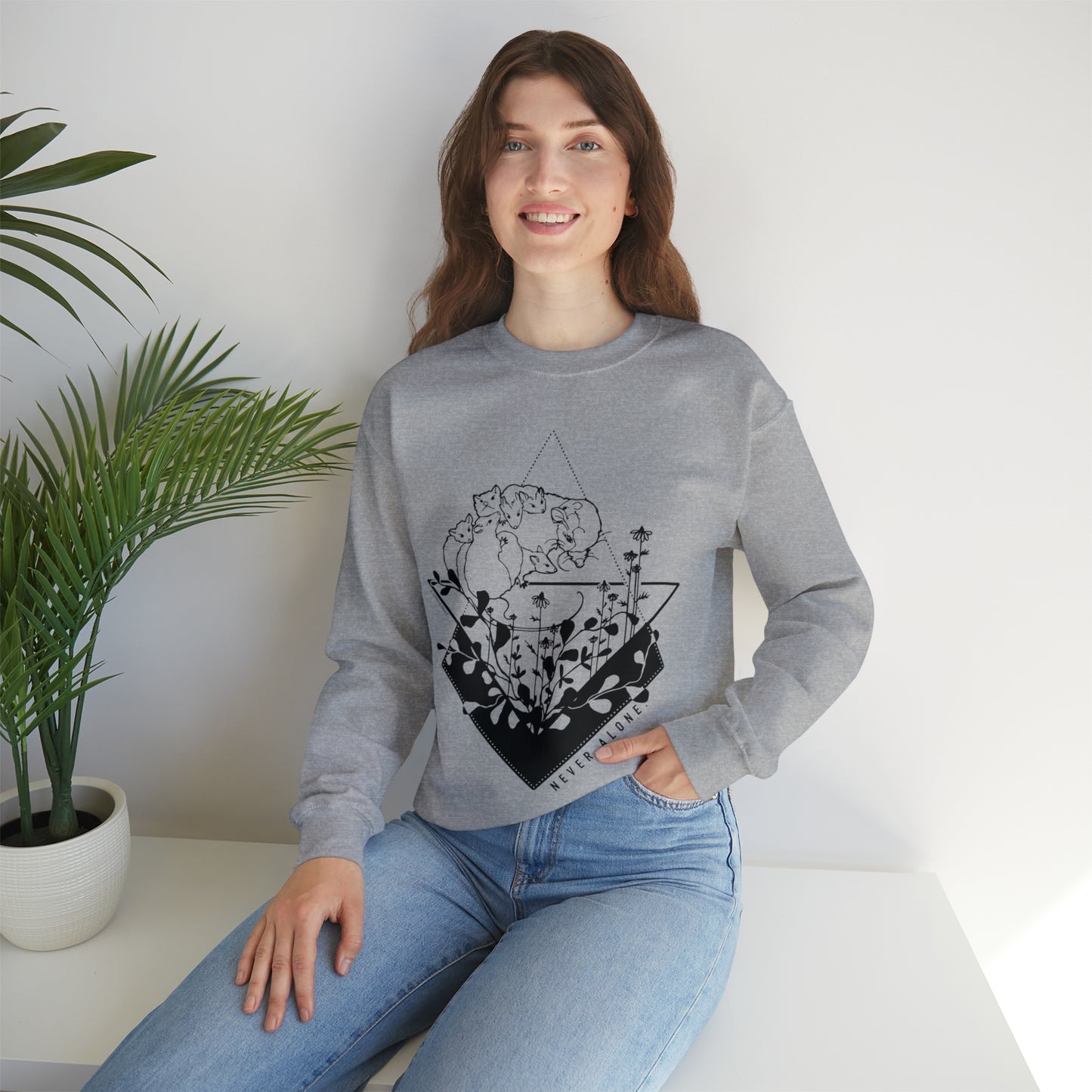 'NEVER ALONE' MOM SWEATSHIRT