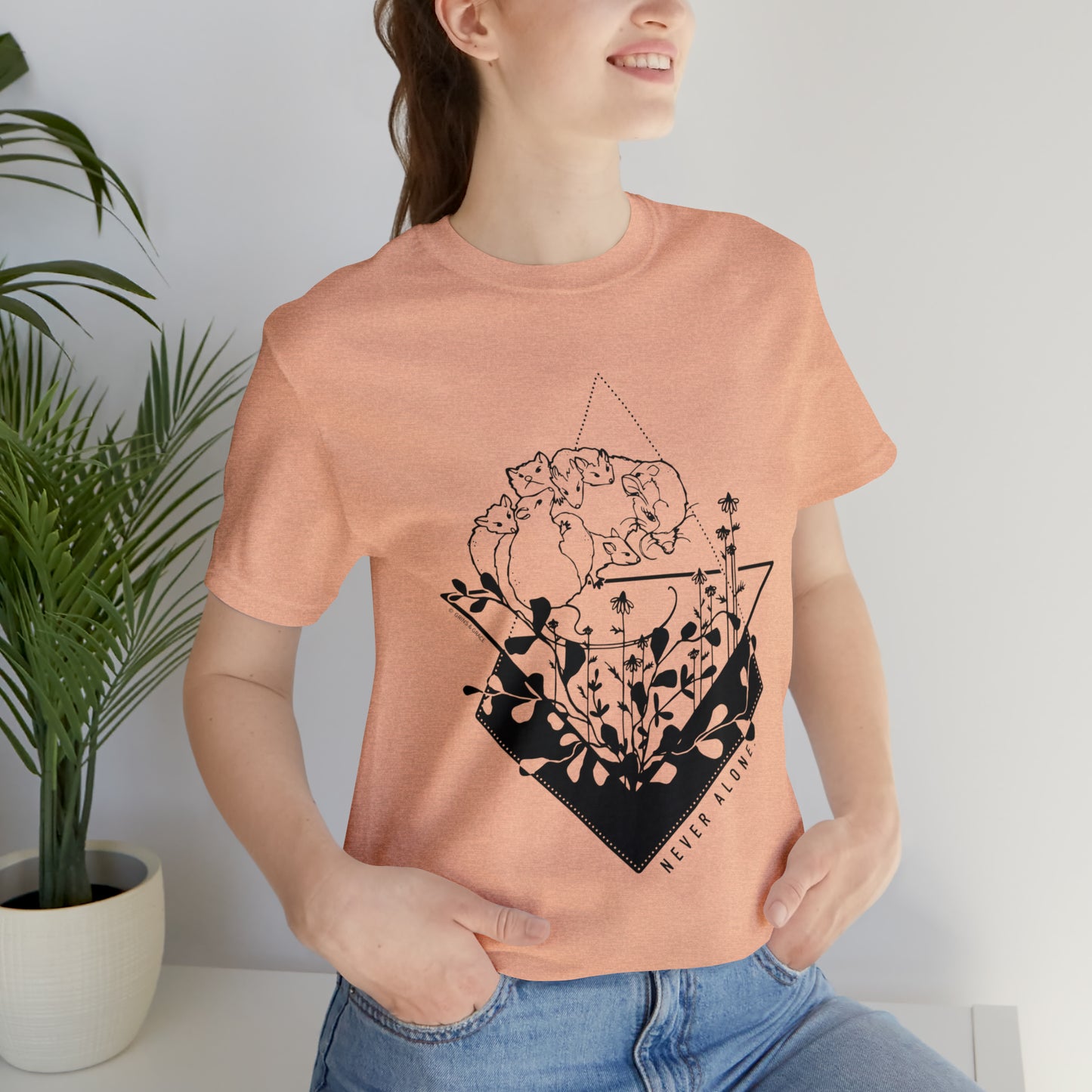 'NEVER ALONE' MAMA OPPOSUM MOM T-SHIRT