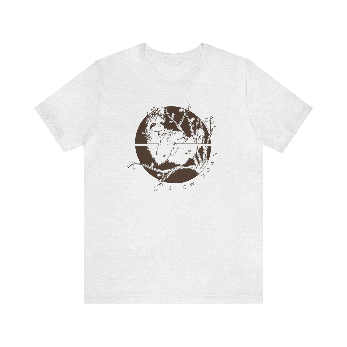 'SLOW DOWN MAMA SLOTH' MOM T-SHIRT | DARK BROWN INK