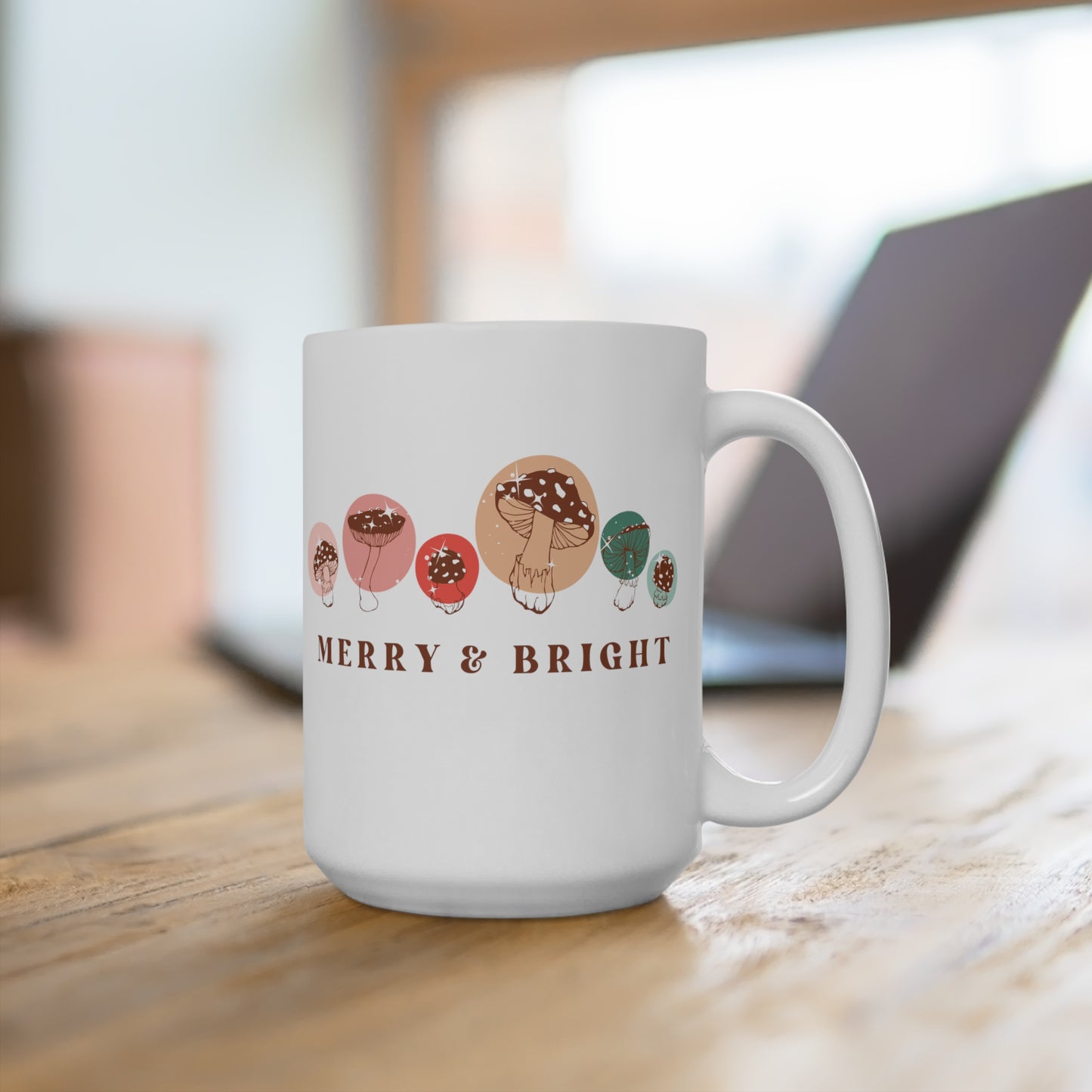 "MERRY & BRIGHT" MUSHROOM CERAMIC MUG