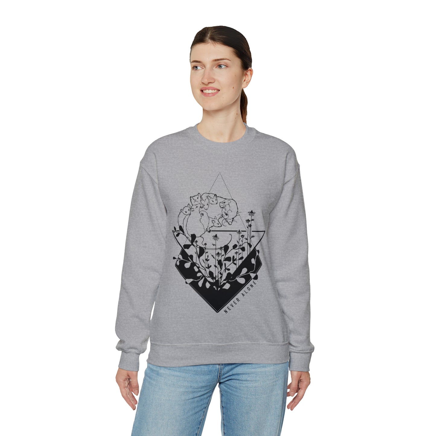'NEVER ALONE' MOM SWEATSHIRT