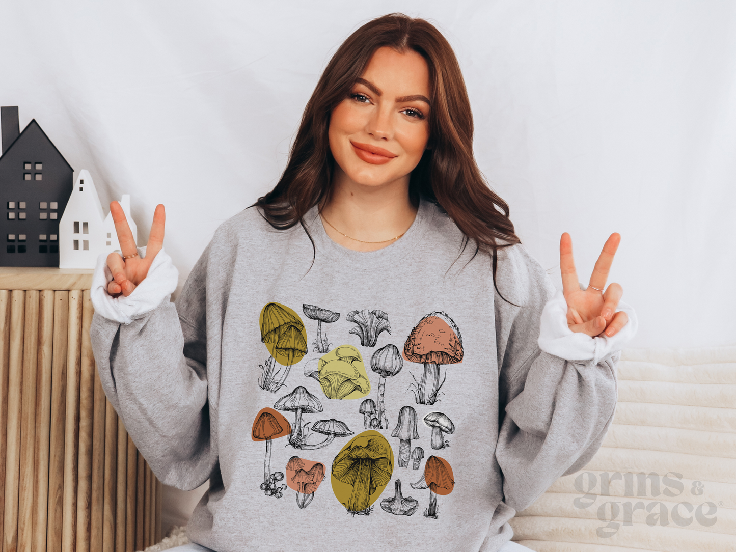 BOTANICAL MUSHROOM SWEATSHIRT | MUSTARD & TERRACOTTA INK