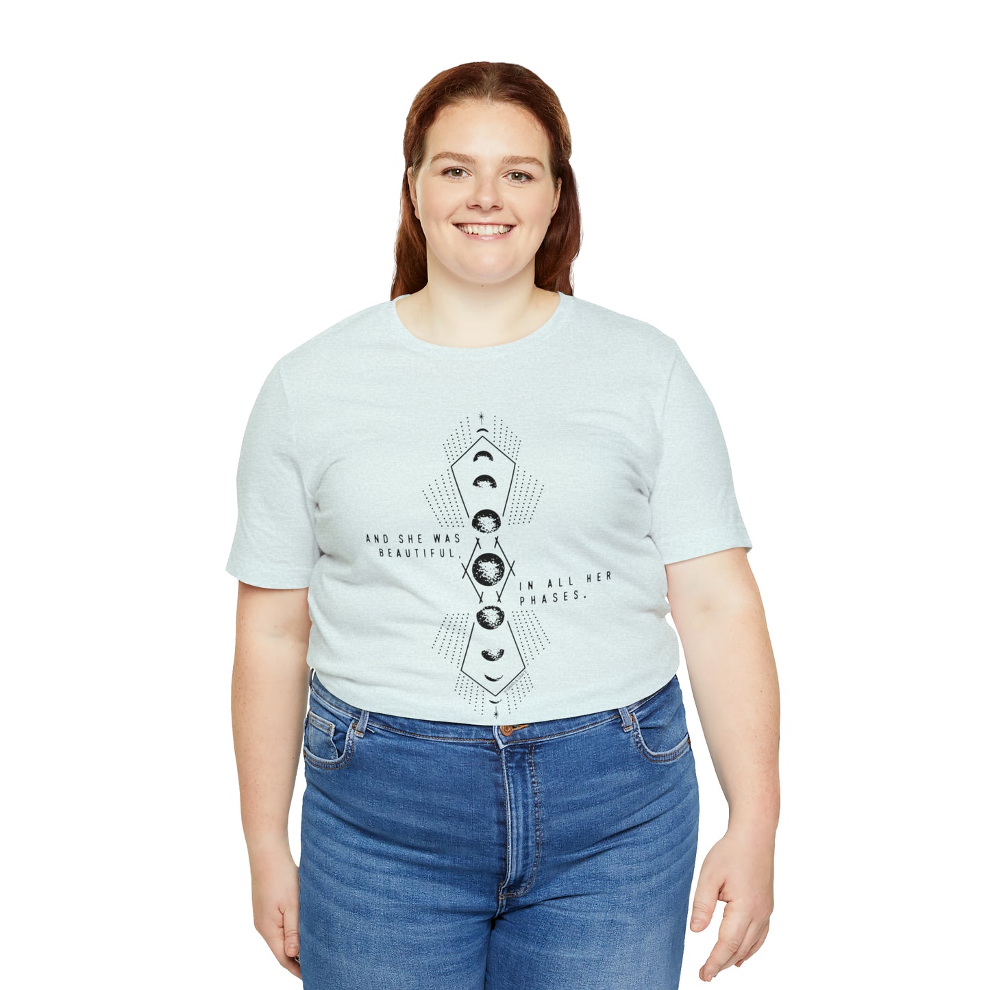 'AND SHE WAS BEAUTIFUL IN ALL HER PHASES' MOON PHASE WOMENS T-SHIRT