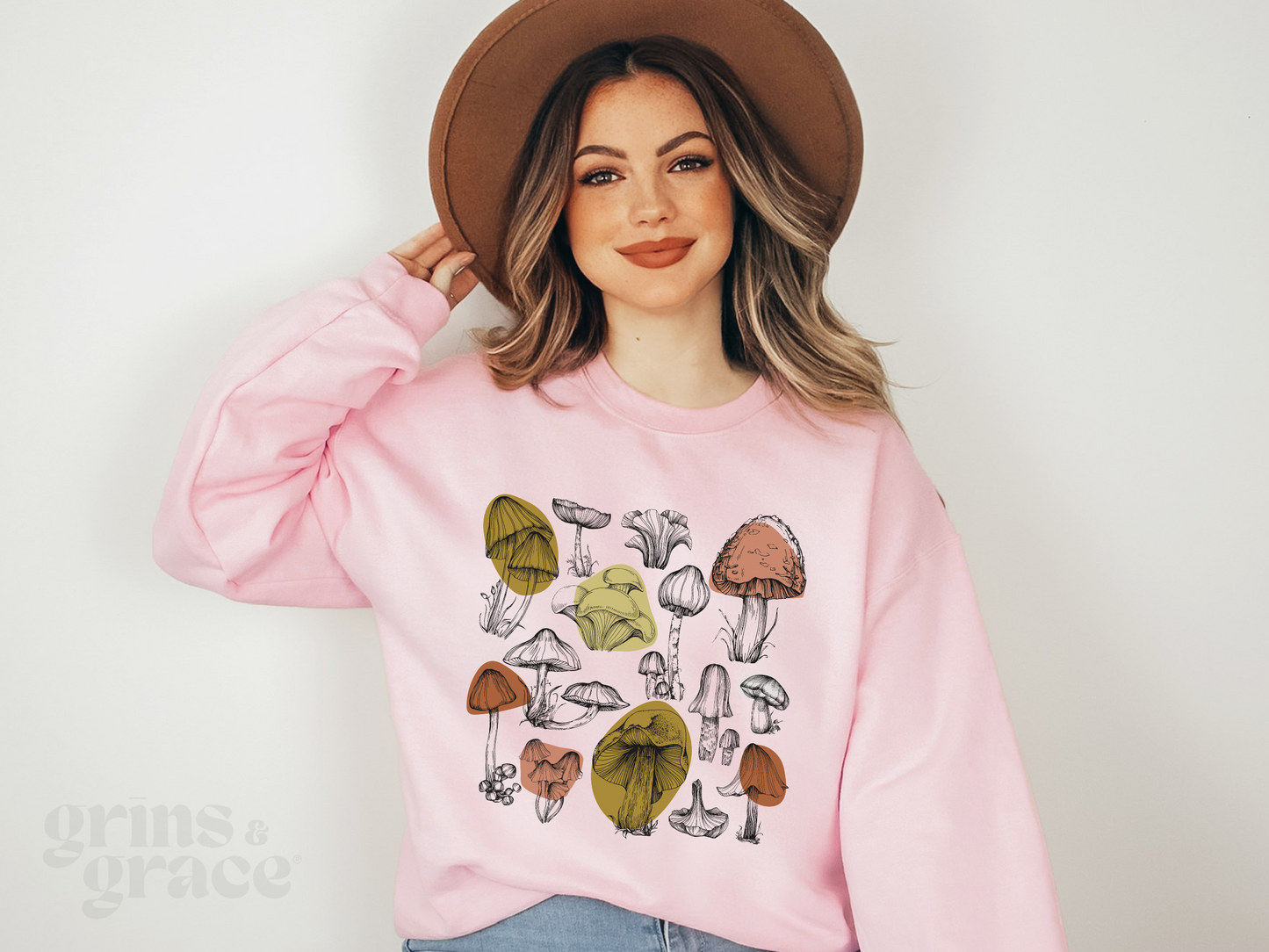 BOTANICAL MUSHROOM SWEATSHIRT | MUSTARD & TERRACOTTA INK