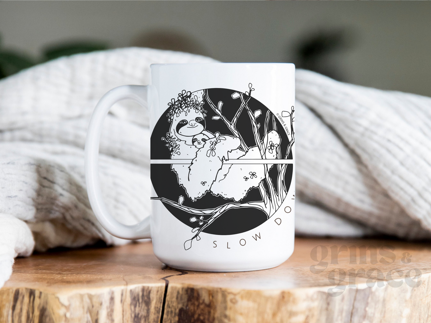 'SLOW DOWN, MAMA SLOTH' 15 OZ COFFEE MUG