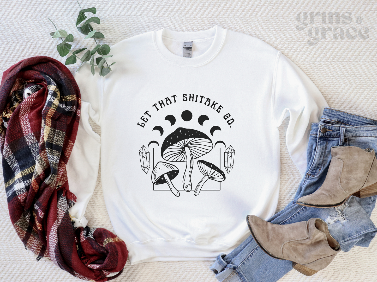 "LET THAT SHITAKE GO" WOMENS MUSHROOM SWEATSHIRT