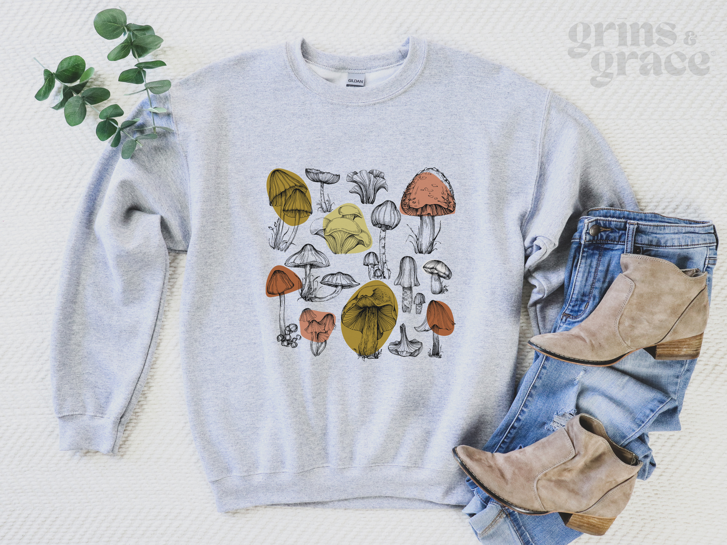 BOTANICAL MUSHROOM SWEATSHIRT | MUSTARD & TERRACOTTA INK