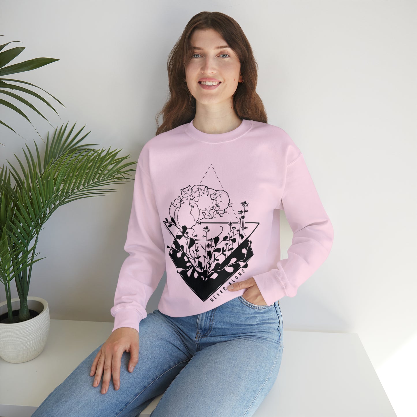 'NEVER ALONE' MOM SWEATSHIRT