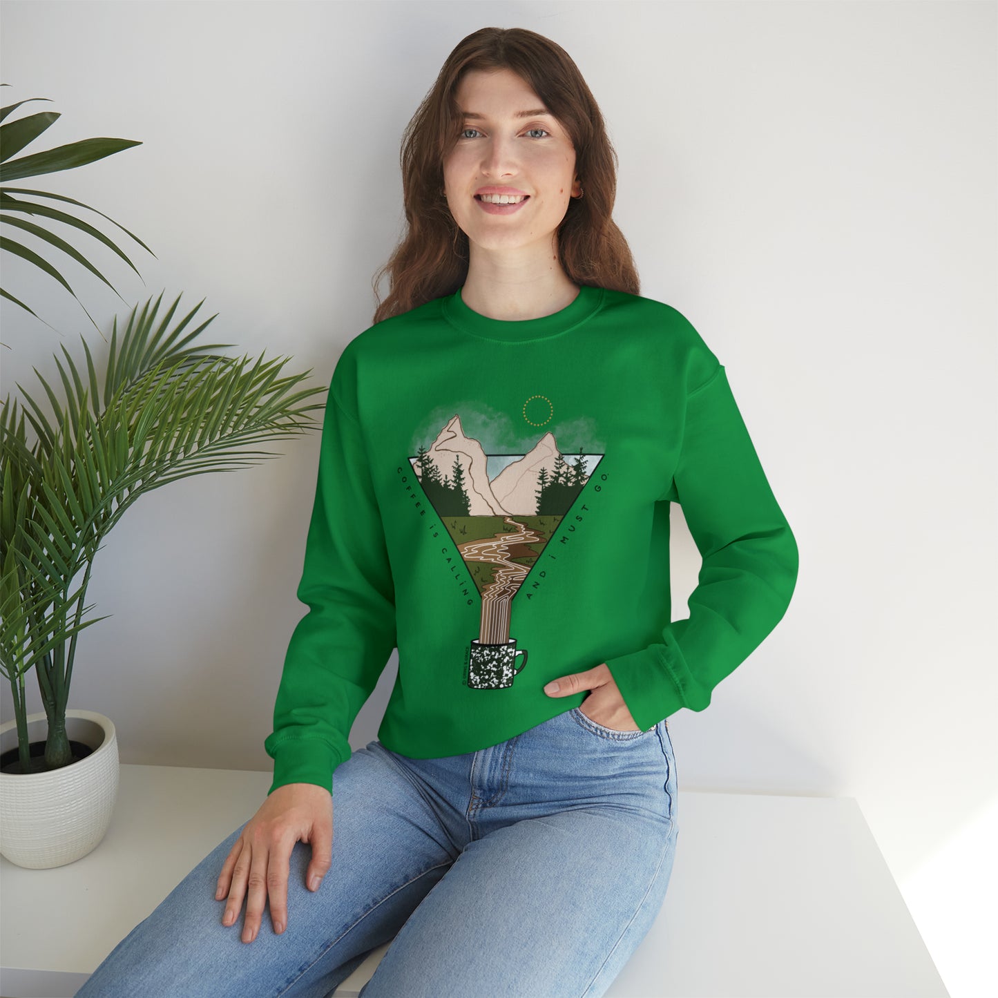 'COFFEE IS CALLING AND I MUST GO' UNISEX SWEATSHIRT | FULL COLOR