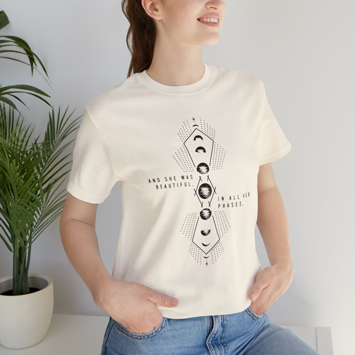 'AND SHE WAS BEAUTIFUL IN ALL HER PHASES' MOON PHASE WOMENS T-SHIRT