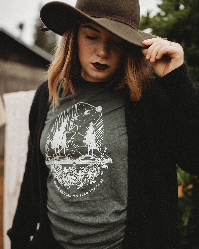 'BE BRAVE ENOUGH TO TURN THE PAGE' WOMENS T-SHIRT