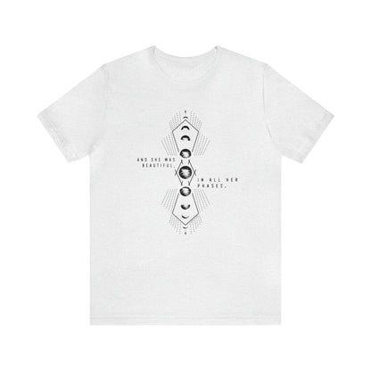 'AND SHE WAS BEAUTIFUL IN ALL HER PHASES' MOON PHASE WOMENS T-SHIRT