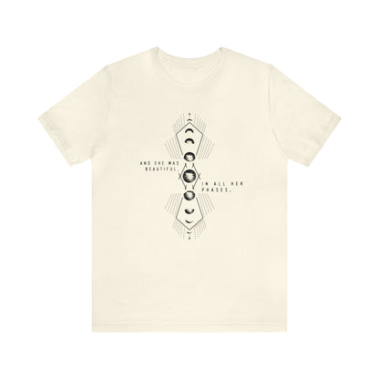 'AND SHE WAS BEAUTIFUL IN ALL HER PHASES' MOON PHASE WOMENS T-SHIRT