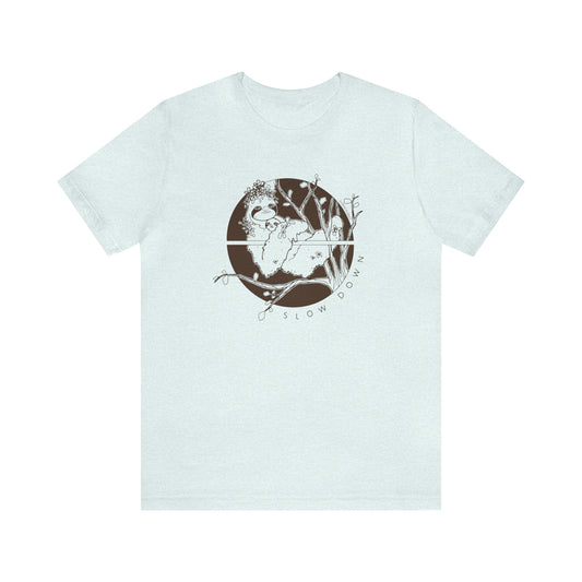 'SLOW DOWN MAMA SLOTH' MOM T-SHIRT | DARK BROWN INK