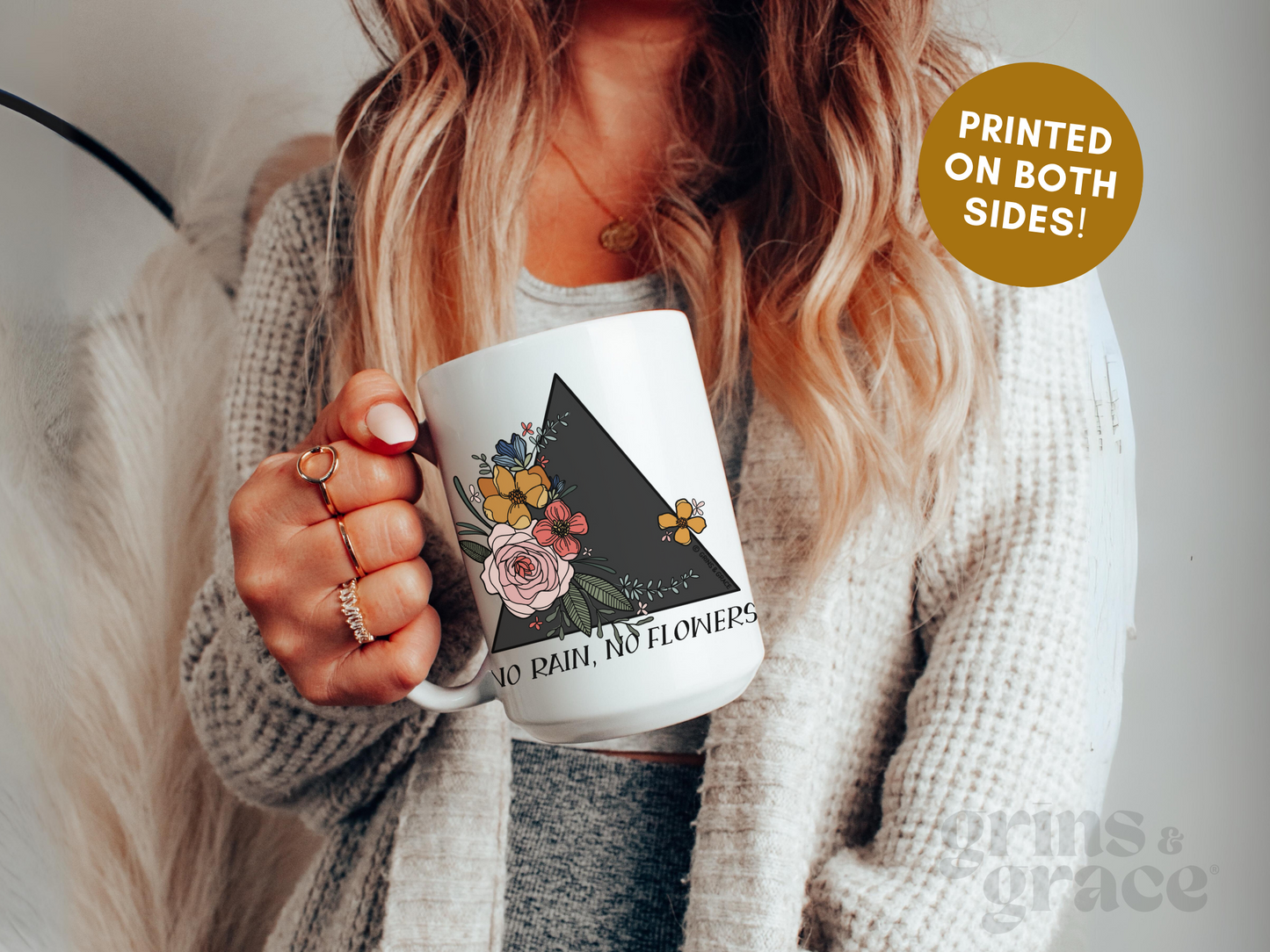 'NO RAIN, NO FLOWERS' 15 OZ CERAMIC COFFEE MUG