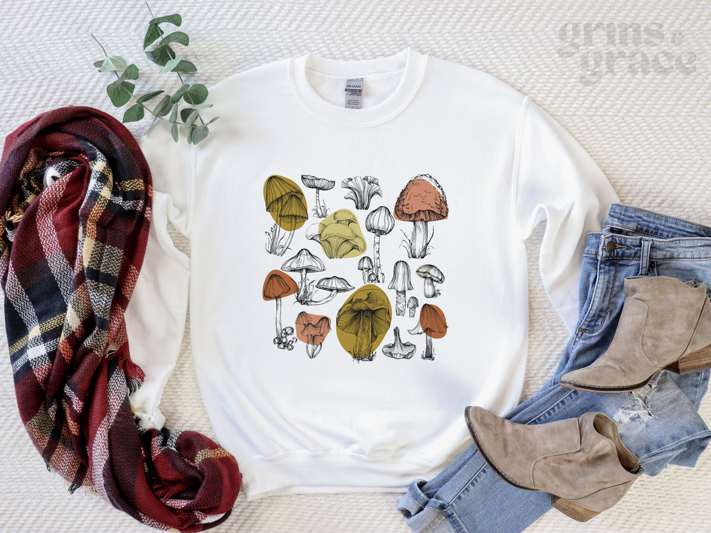 BOTANICAL MUSHROOM SWEATSHIRT | MUSTARD & TERRACOTTA INK